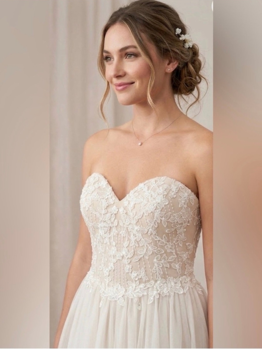 Azazie Blush Strapless Lace A-line Wedding Dress in Ivory Size 2 Nwot